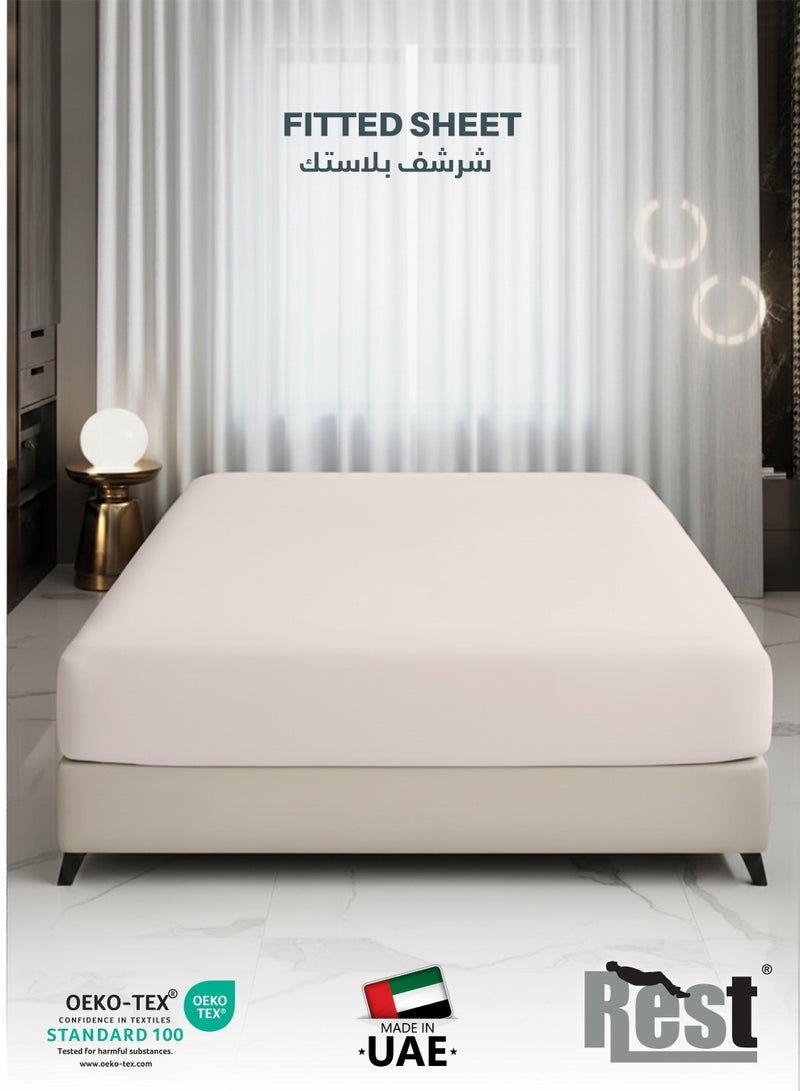 REST Fitted Bedsheet 160x200+30cm Breathable Plush Ivory Fabric with Deep Pockets Machine Washable for Optimal Protection - Image 1
